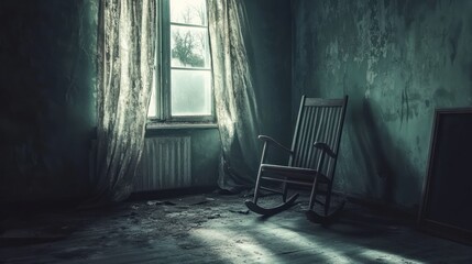 A Solitary Rocking Chair in an Abandoned Room