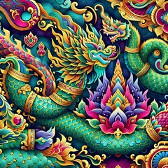 Fototapeta premium Thai Dragon Naga – Majestic Serpent in Vibrant Colors