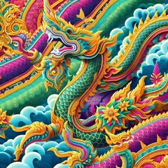 Fototapeta premium Thai Dragon Naga – Majestic Serpent in Vibrant Colors