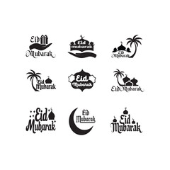 Naklejka premium Eid Mubarak Typography vector Art design. Eid Mubarak sign, wish greeting, banner, sticker, card, poster, illustration—isolated vector stock on a white background.