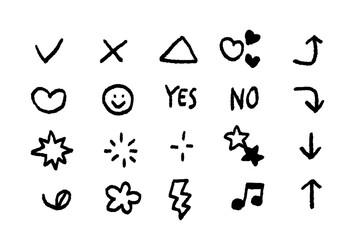 Naklejka premium モノクロ 手書き風ラインマーカーのイラスト素材