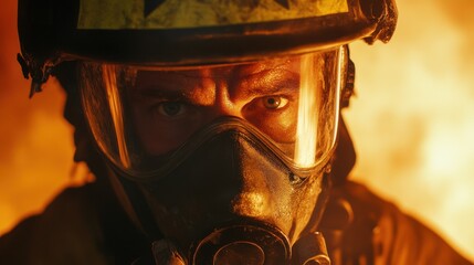 Fototapeta premium Intense Firefighter in Smoky Glow