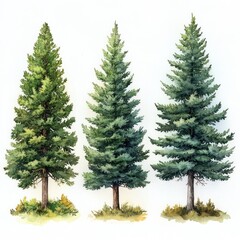 Obraz premium Watercolor Pine Tree Collection Winter Nature Illustration Hand Drawn Natural Background
