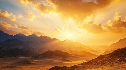 Fototapeta premium Breathtaking Desert Sunrise Over Serene Mountain Landscape