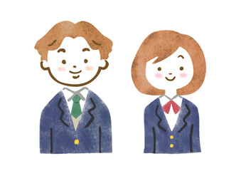 制服を着た中高生男女の上半身イラスト