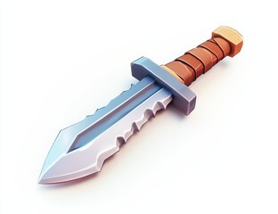 Cartoon-style dagger with serrated blade and leather-wrapped handle on white background.