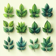 Tropical Foliage Collection with Exotic Green Leaves in Minimalist Botanical Style