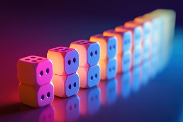 Supply chain illustrated by domino effect with gradient colored blocks with continuous lighting composition and sequential composition 