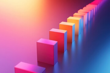 Supply chain illustrated by domino effect with gradient colored blocks with continuous lighting composition and sequential composition 