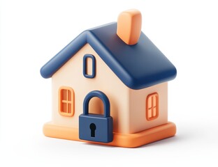 Secured house 3D render icon.