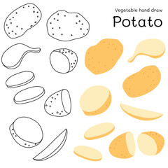 Purple Potato doodle vegetable hand drawn outline and colors for kid, Package, labels Design element. Vector illustration