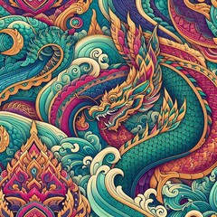 Thai Naga Dragon Art &ndash; Vibrant Mythological Serpent
Colorful Thai Serpent &ndash; Mystical Naga in Traditional Art
"Thai Naga Dragon with Intricate Patterns &ndash; Fantasy Illustration"
