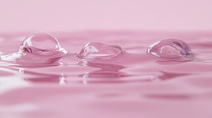 Pink Liquid Surface With Three Water Bubbles