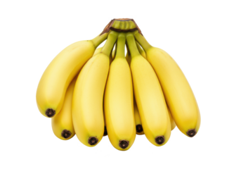 A bunch of banana isolated on white background, front view, no depth of field, sharp