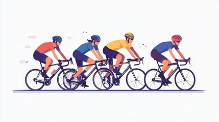 A group of professional cyclists are competing in vibrant and dynamic abstract poses while on the road track, with a mix of colorful pastels
