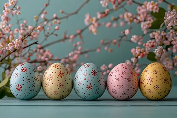 Fototapeta premium Beautiful handmade Easter eggs and flowers.Happy Easter.