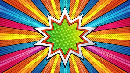 Fototapeta premium Colorful comic book style artwork with bold radial lines and geometric shapes against a bright and cheerful background, graphic, contemporary