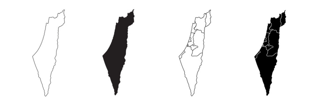 Israel map silhouette linear and black illustration. Vector
