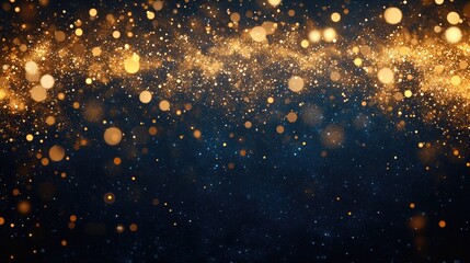 Fototapeta premium Glimmering golden bokeh lights against a dark background, creating a festive and magical atmosphere