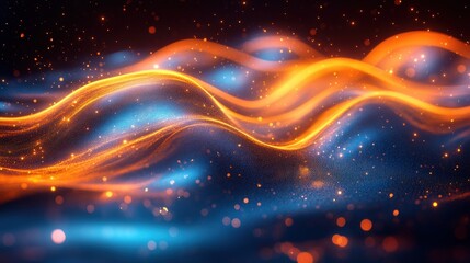 Futuristic Abstract Composition of Flowing Metallic Wires with Cool Blue and Warm Gold Lighting