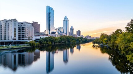 Fototapeta premium City Skyline Sunrise Reflection