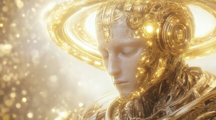 Golden Halo Encircling a Celestial Figure in Ethereal Light