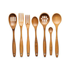 Eco-Friendly Bamboo Kitchen Utensils Set of Five Isolated on Transparent Background