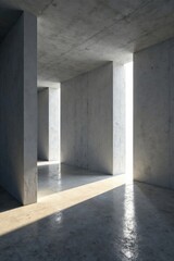 Fototapeta premium Sunlit Concrete Corridor Architectural Abstract with Light and Shadow interplay in a Modern Structure