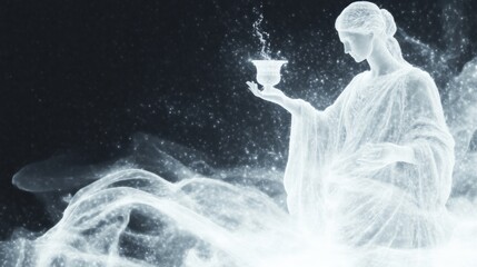 Obraz premium Elegant Marble Statue of a Robed Woman Holding a Vessel