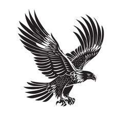 Vector of majestic falcon in flight, rendered in a classic black and white style, exudes power and freedom. Perfect for branding, logos, and nature-themed designs. Bird. Wildlife Animals.