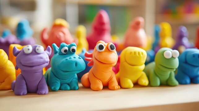 Rainbow of Play-Doh Creatures: A delightful collection of vibrant, whimsical Play-Doh creatures in a rainbow of colors, showcasing creativity and imaginative play.