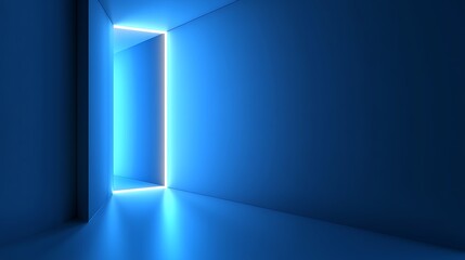 Obraz premium Blue Room Neon Light Doorway Illumination