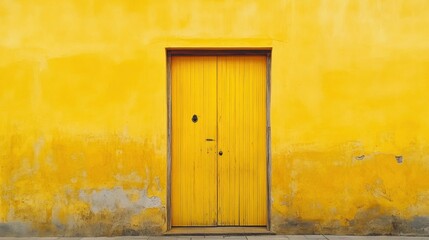 Yellow door, old wall, street, travel destination