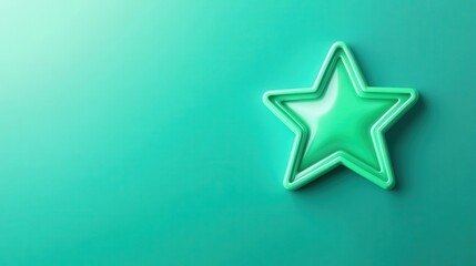 Obraz premium Green Glowing Star Symbol with Tick Inside on Teal Background
