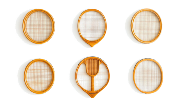 Set of Six Tennis Rackets on Transparent Background Generative AI