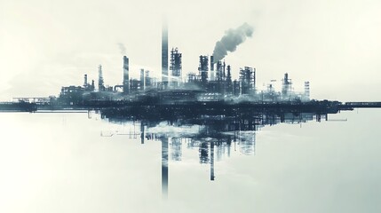 Fototapeta premium Reflective Industrial Cityscape: A Bleak Vision of Modernity