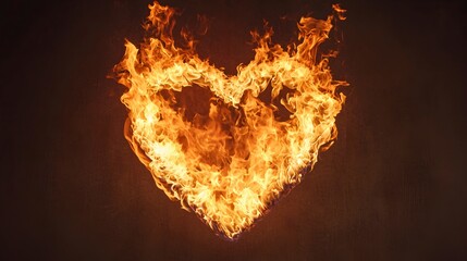 Flaming Heart Shape on Dark Background for Love and Passion Themes
