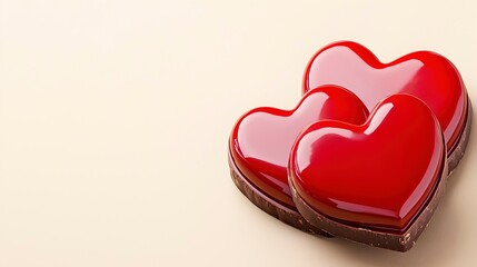 Colorful Red Heart Shaped Chocolates on a Soft Beige Background