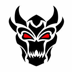 illustration vector graphic of tribal art design devil's face with red eyes
