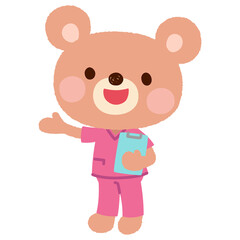スクラブを着たクマの看護師さん　お医者さん