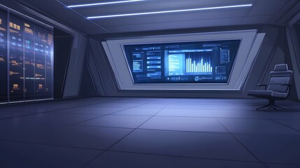 Futuristic server room featuring floating holographic technology in a visually striking digital environment.