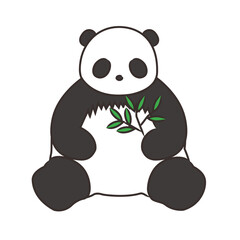 イラスト素材: 座って笹を持つシンプルでかわいいパンダ