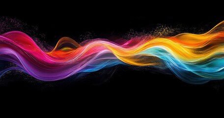 Colorful Fluid Waves on Black Background Abstract Art Representation