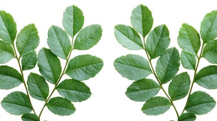Fototapeta premium Twin green leaf branches isolated on white for design