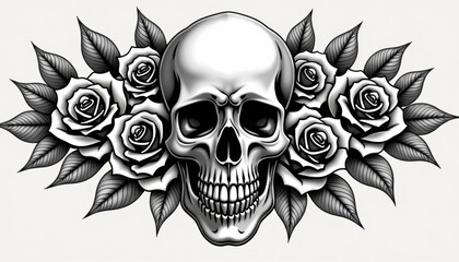 Fototapeta premium Chicano Style Skull Tattoo with Roses