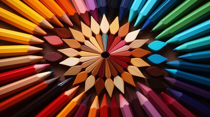 Circular wheel of colored pencils in a radial pattern