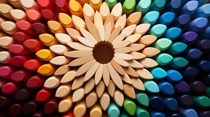Circular wheel of colored pencils in a radial pattern