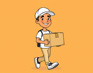 Cartoon delivery worker carrying package
