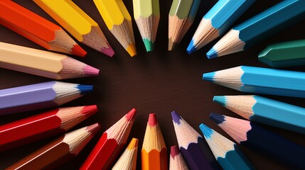 Fototapeta premium Circular wheel of colored pencils with varying shades