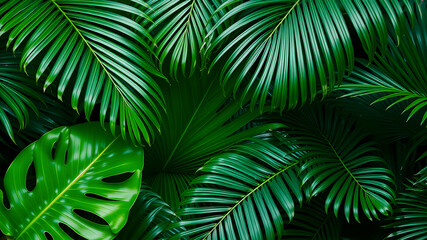 Monstera and palm leaves jungle texture